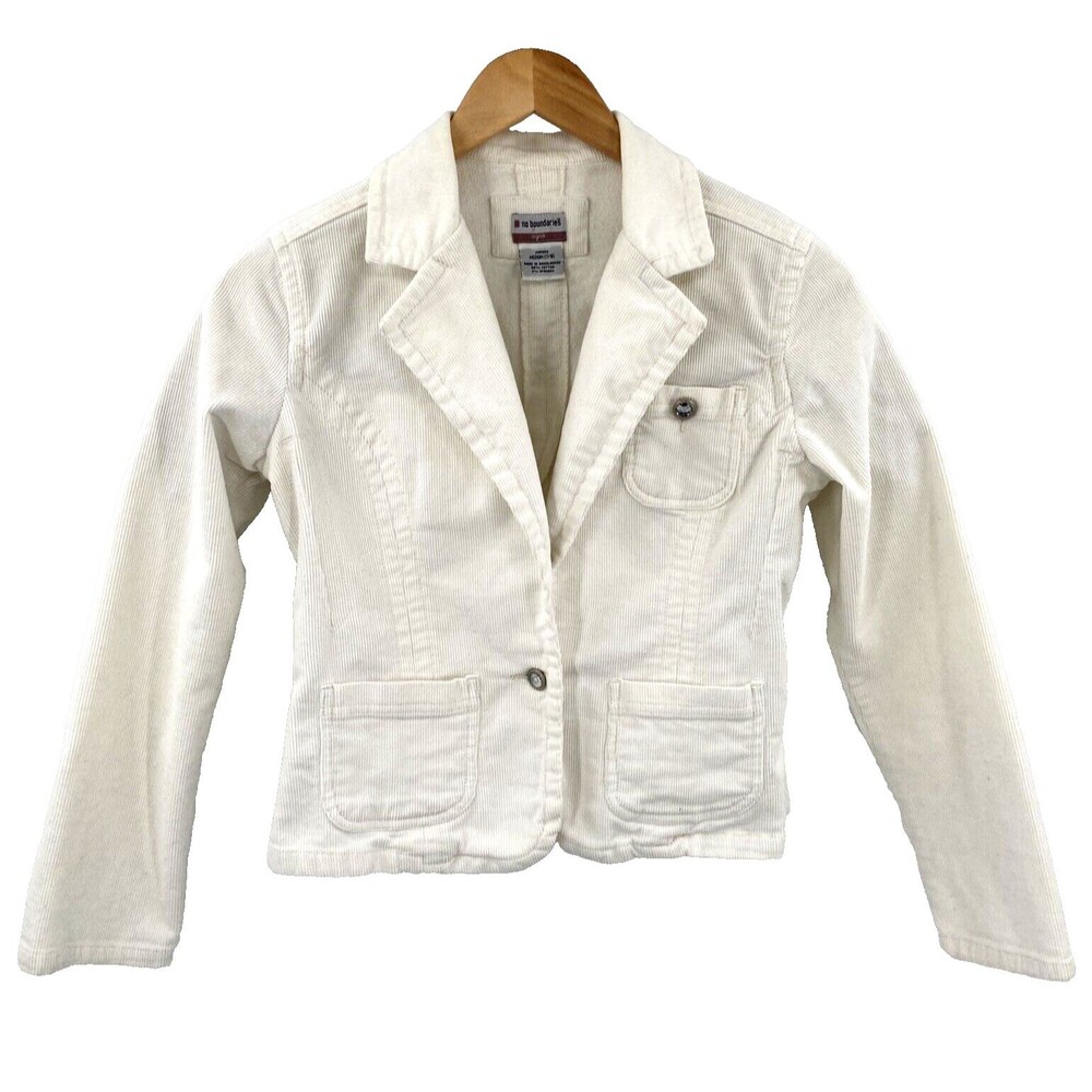Y2K White Sz 7 Corduroy Blazer Bling Buttons Jr No Boundaries Cropped Stretch